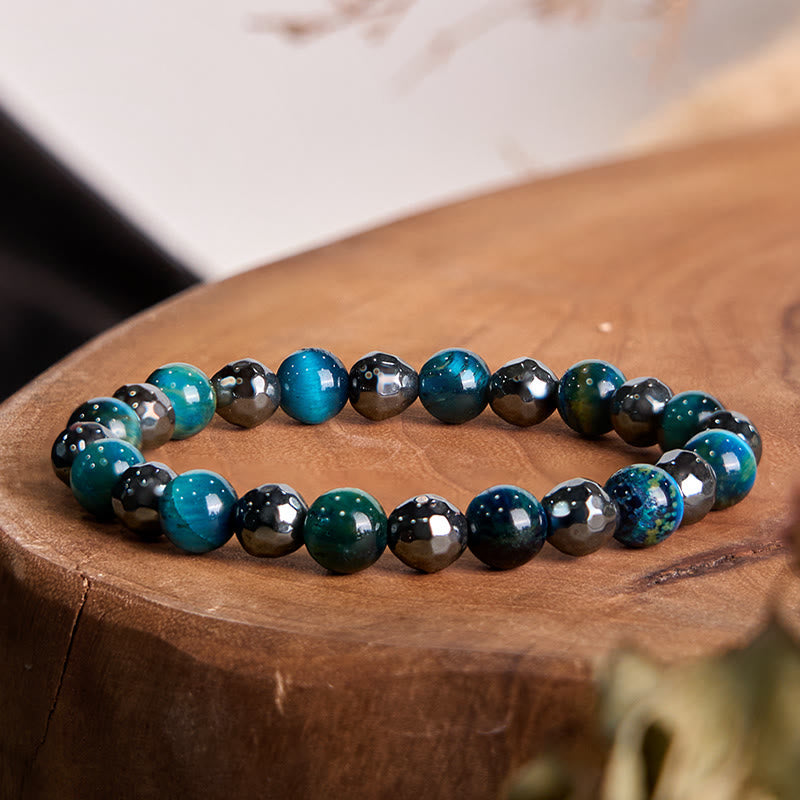 Wear FengShui 2Pcs Hematite Tiger Eye Blue Tiger Eye Powerful Bracelet Set