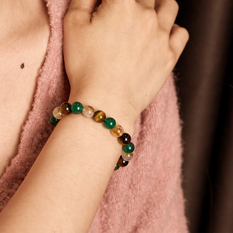 Wear FengShui Natural Tiger Eye Green Agate Citrine Mix And Match Beads Protection Bracelet