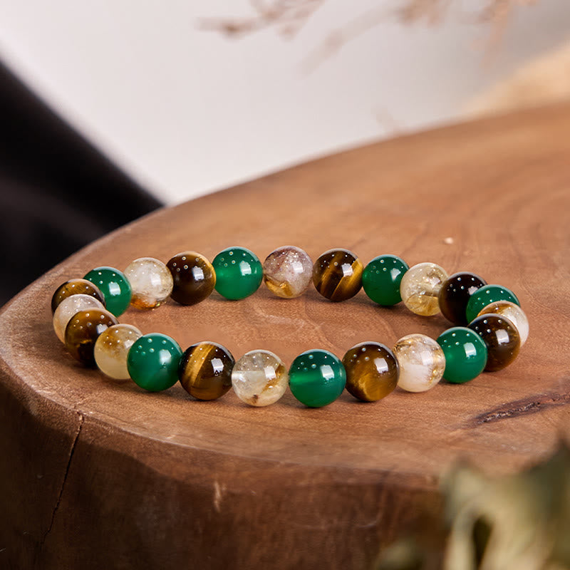 Wear FengShui Natural Tiger Eye Green Agate Citrine Mix And Match Beads Protection Bracelet