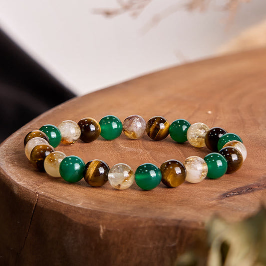 Wear FengShui Natural Tiger Eye Green Agate Citrine Mix And Match Beads Protection Bracelet