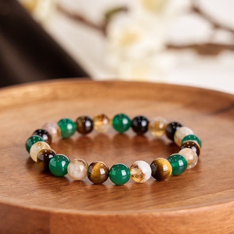 Wear FengShui Natural Tiger Eye Green Agate Citrine Mix And Match Beads Protection Bracelet