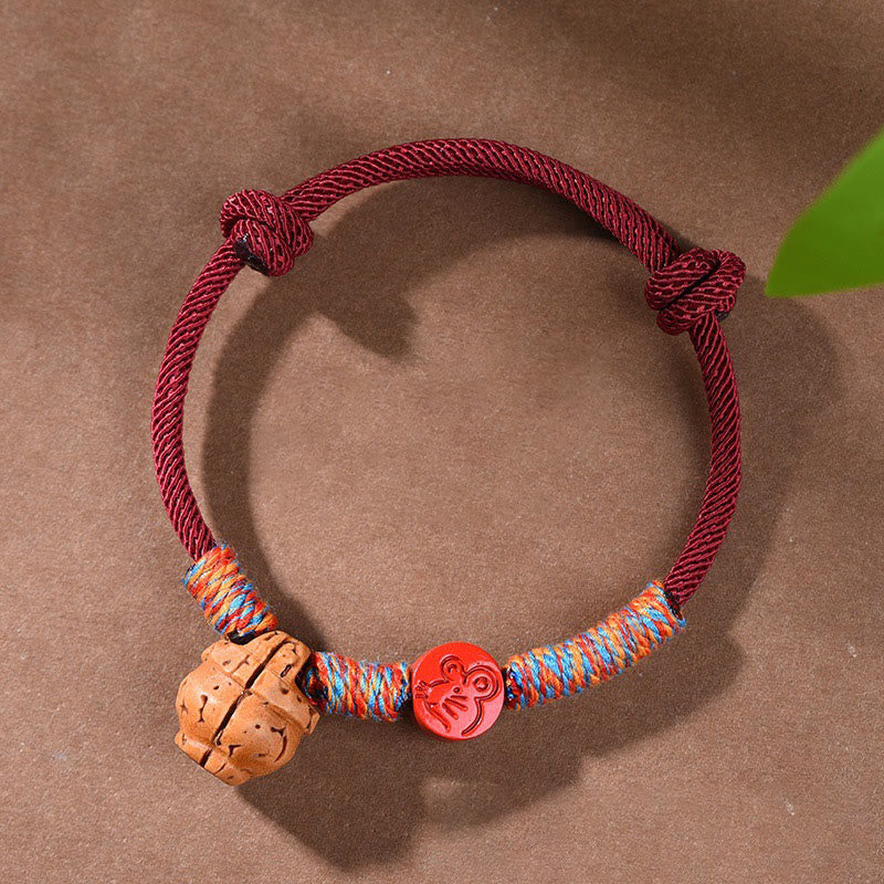 Wear FengShui Handmade Chinese Zodiac Red String Peach Pit Cinnabar Luck Bracelet