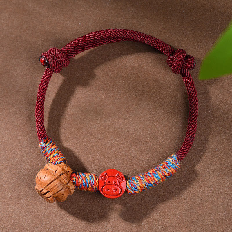 Wear FengShui Handmade Chinese Zodiac Red String Peach Pit Cinnabar Luck Bracelet