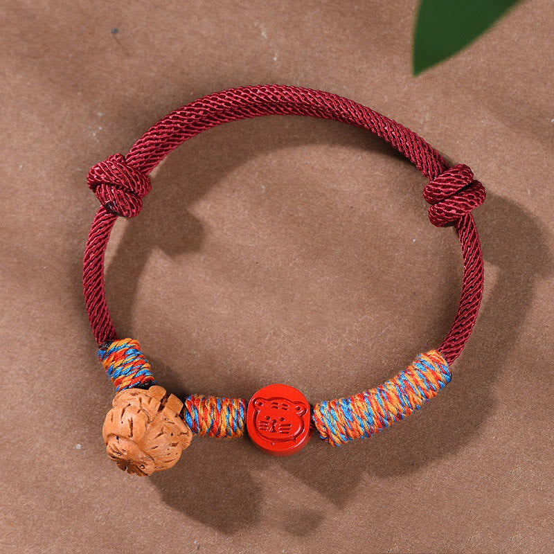 Wear FengShui Handmade Chinese Zodiac Red String Peach Pit Cinnabar Luck Bracelet