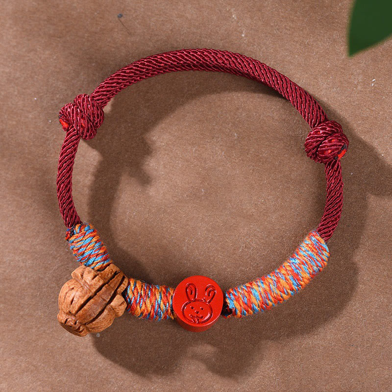 Wear FengShui Handmade Chinese Zodiac Red String Peach Pit Cinnabar Luck Bracelet