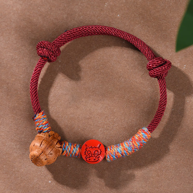 Wear FengShui Handmade Chinese Zodiac Red String Peach Pit Cinnabar Luck Bracelet