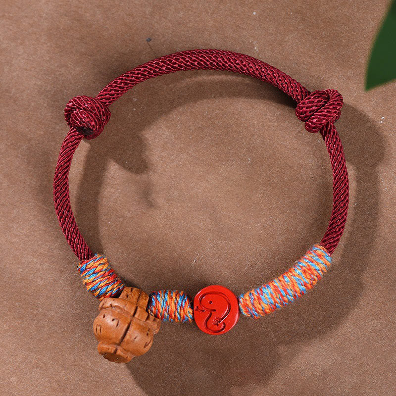 Wear FengShui Handmade Chinese Zodiac Red String Peach Pit Cinnabar Luck Bracelet
