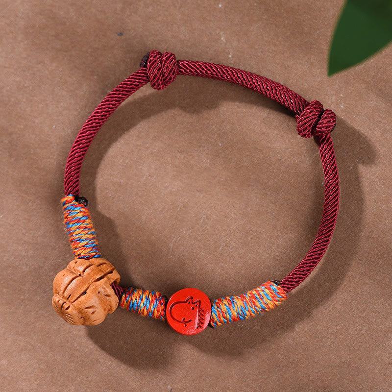 Wear FengShui Handmade Chinese Zodiac Red String Peach Pit Cinnabar Luck Bracelet