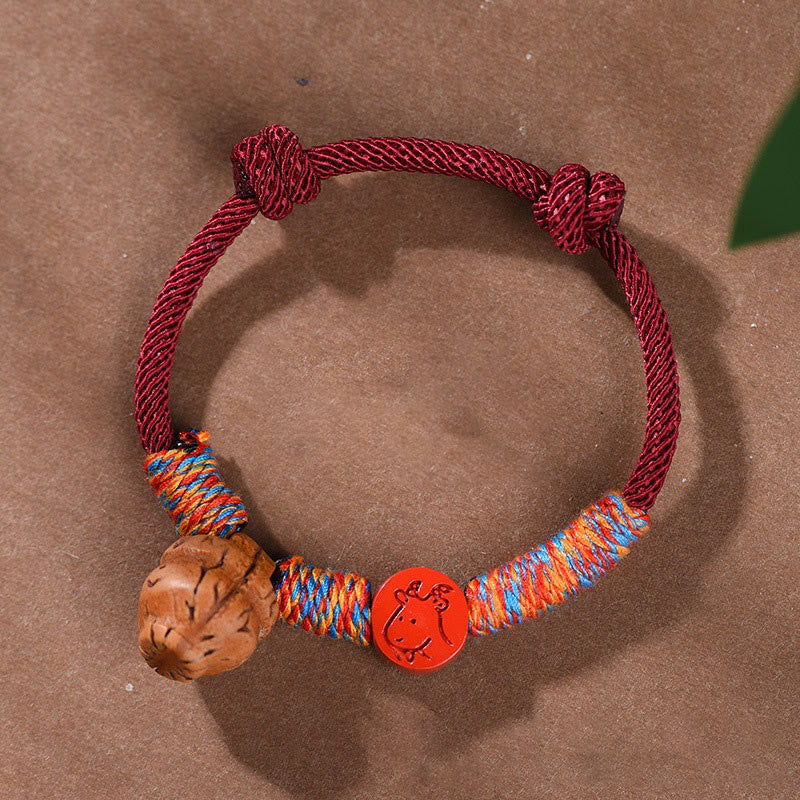 Wear FengShui Handmade Chinese Zodiac Red String Peach Pit Cinnabar Luck Bracelet