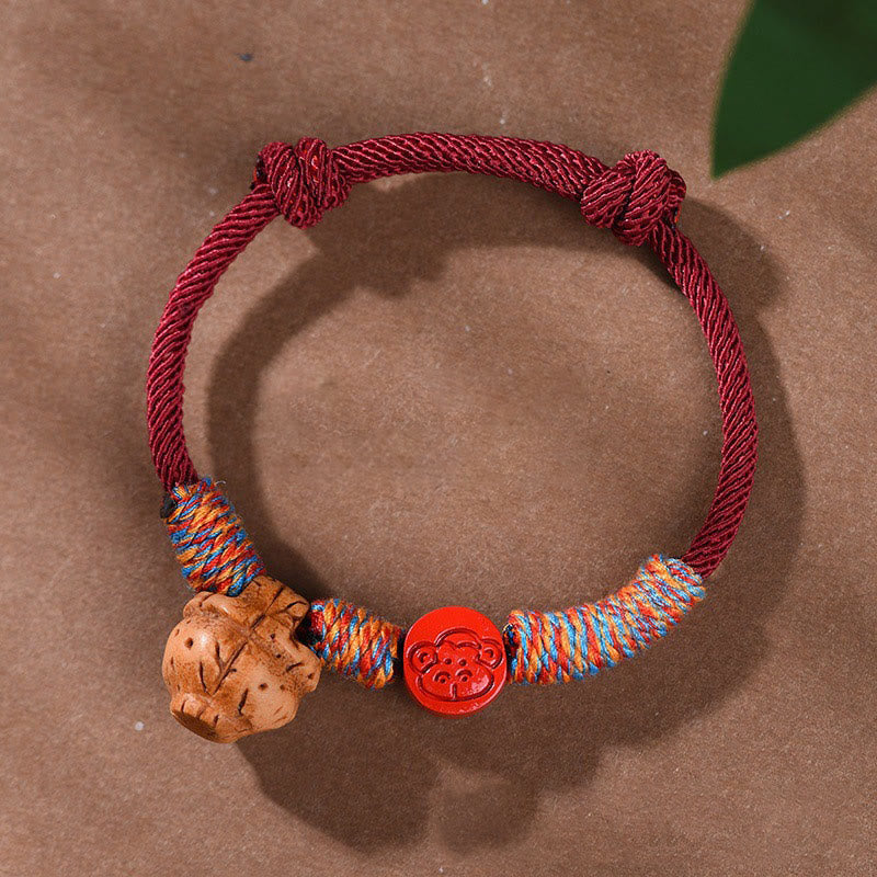 Wear FengShui Handmade Chinese Zodiac Red String Peach Pit Cinnabar Luck Bracelet