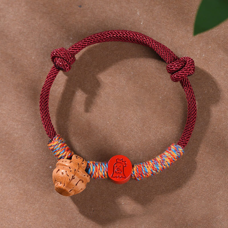 Wear FengShui Handmade Chinese Zodiac Red String Peach Pit Cinnabar Luck Bracelet