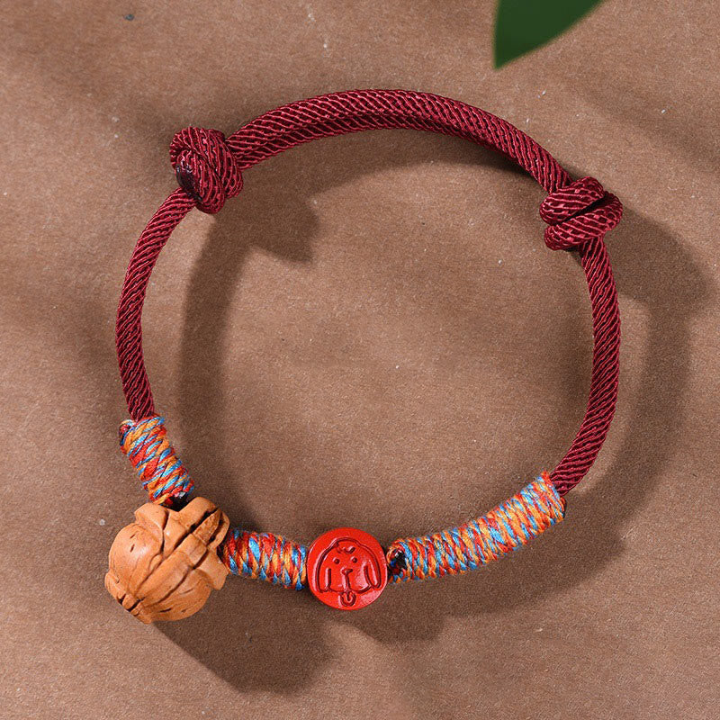 Wear FengShui Handmade Chinese Zodiac Red String Peach Pit Cinnabar Luck Bracelet