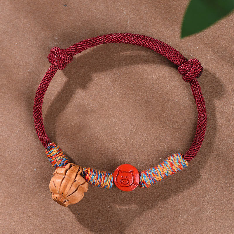 Wear FengShui Handmade Chinese Zodiac Red String Peach Pit Cinnabar Luck Bracelet