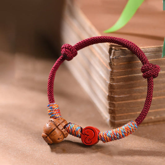 Wear FengShui Handmade Chinese Zodiac Red String Peach Pit Cinnabar Luck Bracelet