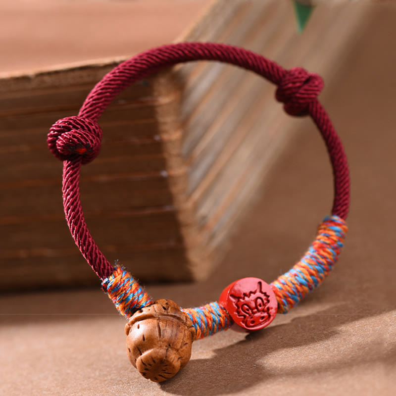 Wear FengShui Handmade Chinese Zodiac Red String Peach Pit Cinnabar Luck Bracelet