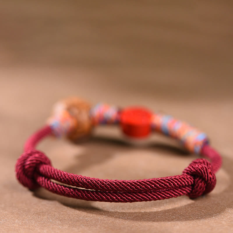 Wear FengShui Handmade Chinese Zodiac Red String Peach Pit Cinnabar Luck Bracelet