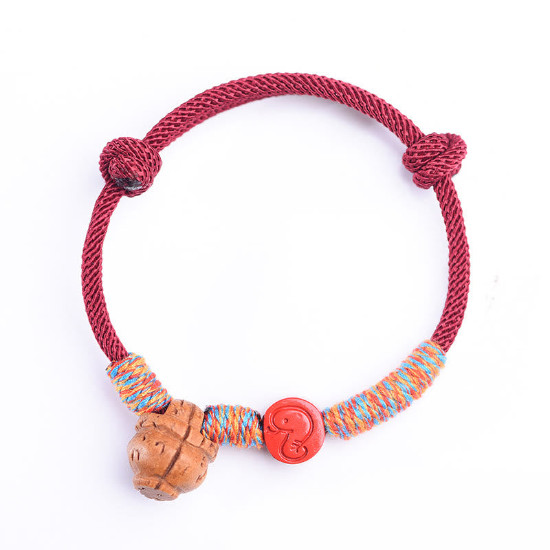 Wear FengShui Handmade Chinese Zodiac Red String Peach Pit Cinnabar Luck Bracelet