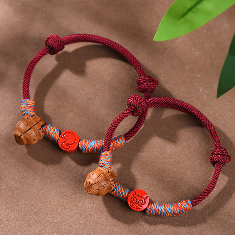 Wear FengShui Handmade Chinese Zodiac Red String Peach Pit Cinnabar Luck Bracelet