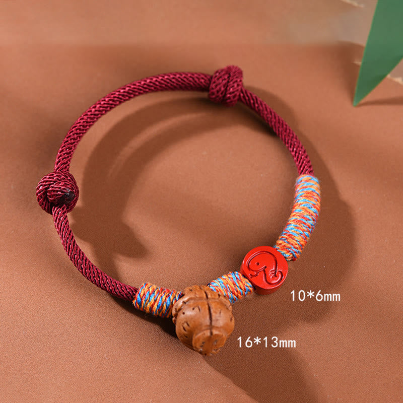 Wear FengShui Handmade Chinese Zodiac Red String Peach Pit Cinnabar Luck Bracelet