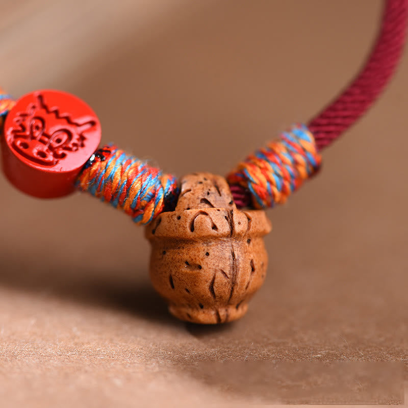 Wear FengShui Handmade Chinese Zodiac Red String Peach Pit Cinnabar Luck Bracelet