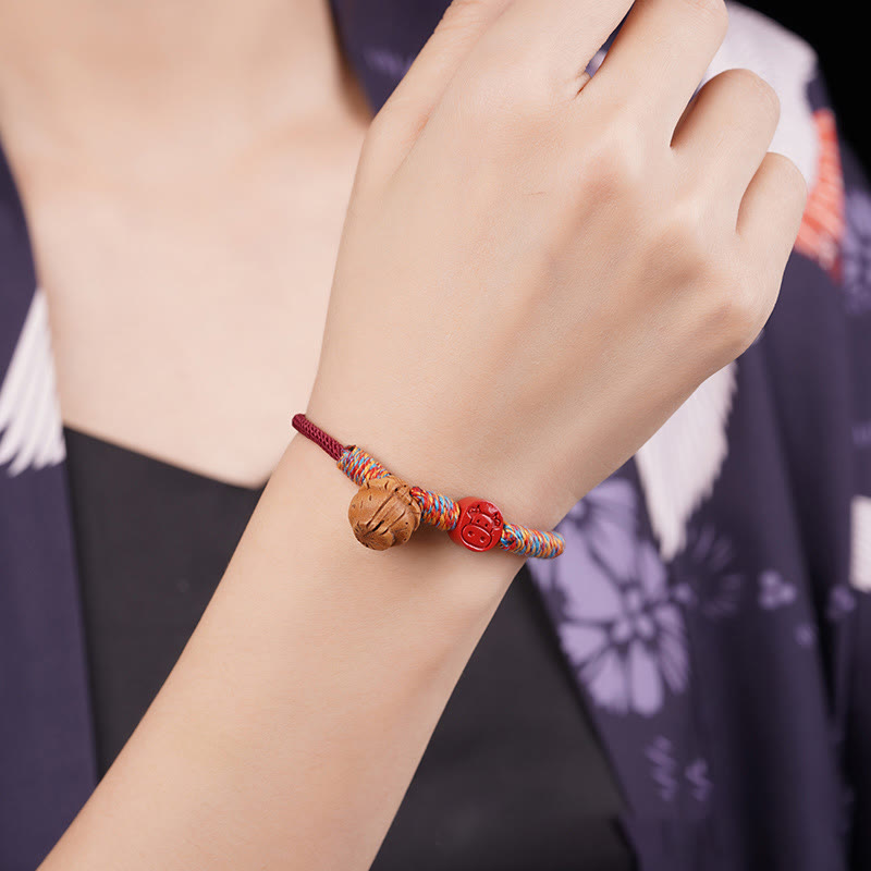 Wear FengShui Handmade Chinese Zodiac Red String Peach Pit Cinnabar Luck Bracelet