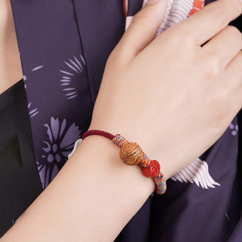 Wear FengShui Handmade Chinese Zodiac Red String Peach Pit Cinnabar Luck Bracelet