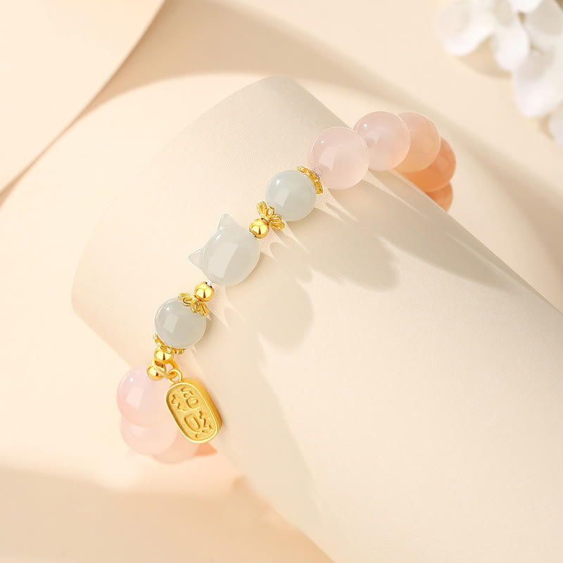Wear FengShui 925 Sterling Silver Red Agate Hetian Jade Cat Fu Character Confidence Bracelet