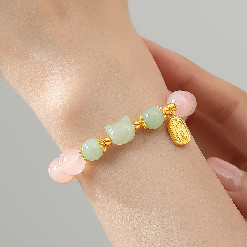 Wear FengShui 925 Sterling Silver Red Agate Hetian Jade Cat Fu Character Confidence Bracelet