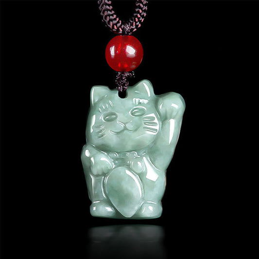 Wear FengShui Lucky Cat Jade Abundance Necklace Pendant