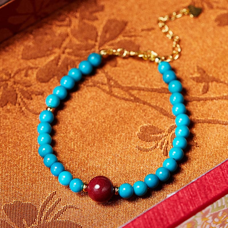 Wear FengShui 925 Sterling Silver Turquoise Cinnabar Purification Bracelet