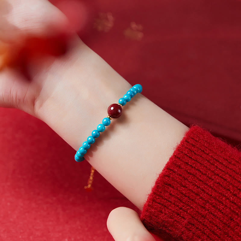 Wear FengShui 925 Sterling Silver Turquoise Cinnabar Purification Bracelet