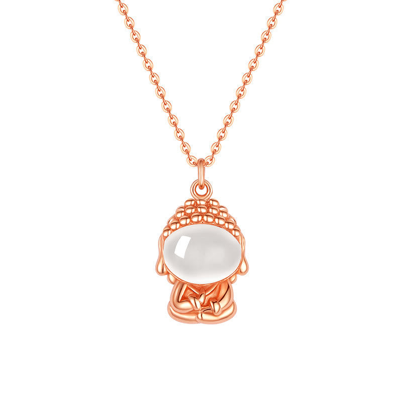 Wear FengShui 925 Sterling Silver Chalcedony Formless Buddha Positive Necklace Pendant