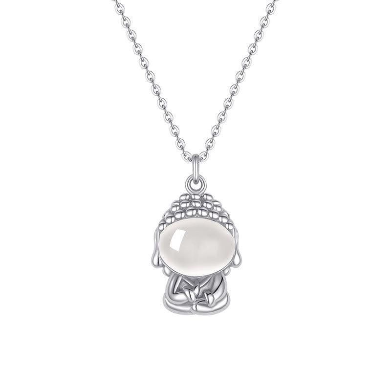 Wear FengShui 925 Sterling Silver Chalcedony Formless Buddha Positive Necklace Pendant