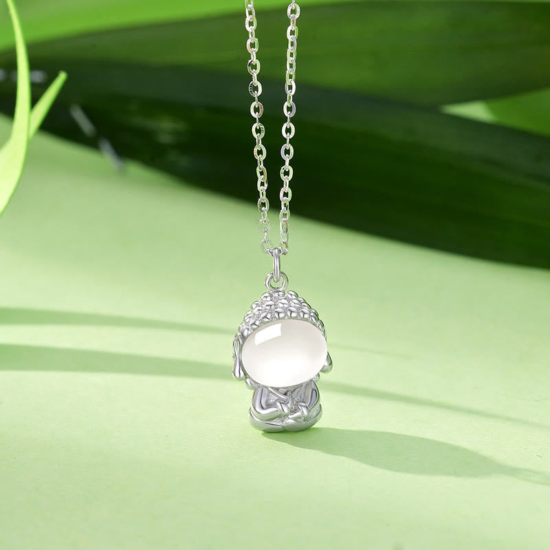 Wear FengShui 925 Sterling Silver Chalcedony Formless Buddha Positive Necklace Pendant