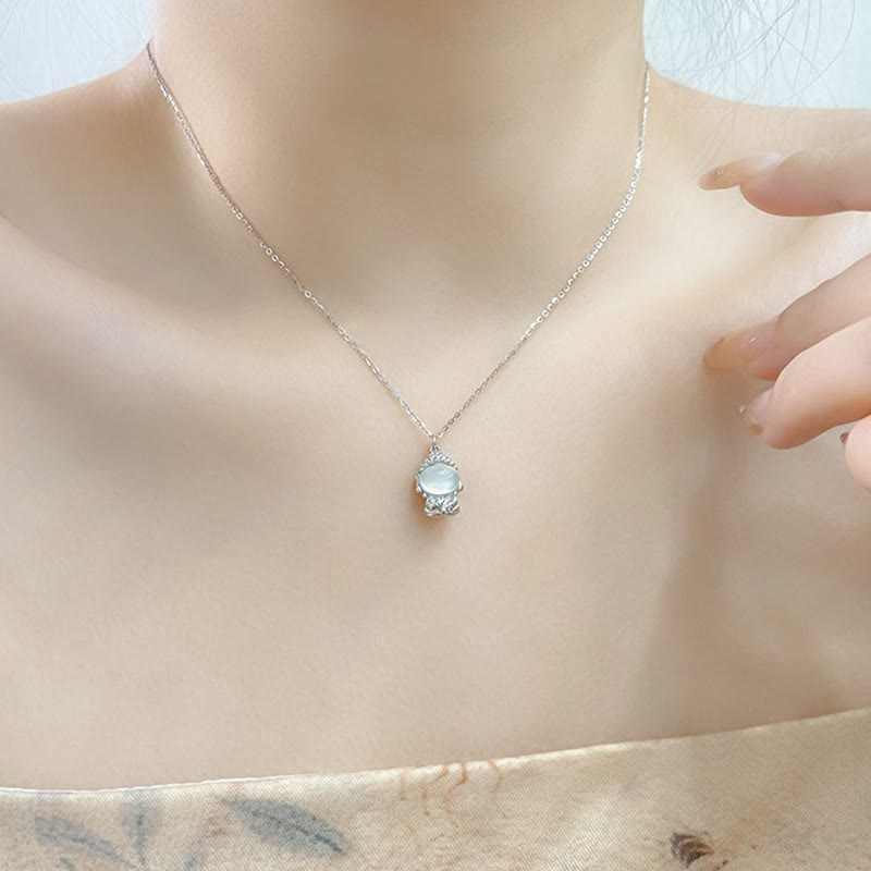 Wear FengShui 925 Sterling Silver Chalcedony Formless Buddha Positive Necklace Pendant