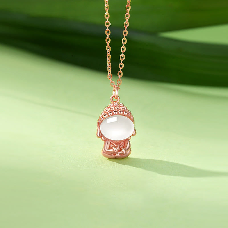 Wear FengShui 925 Sterling Silver Chalcedony Formless Buddha Positive Necklace Pendant