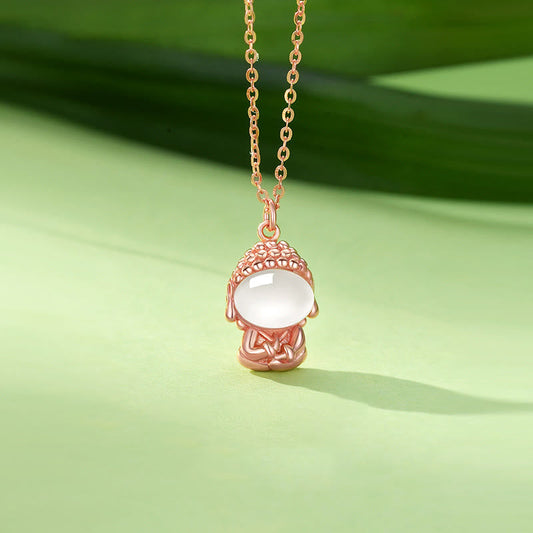 Wear FengShui 925 Sterling Silver Chalcedony Formless Buddha Positive Necklace Pendant