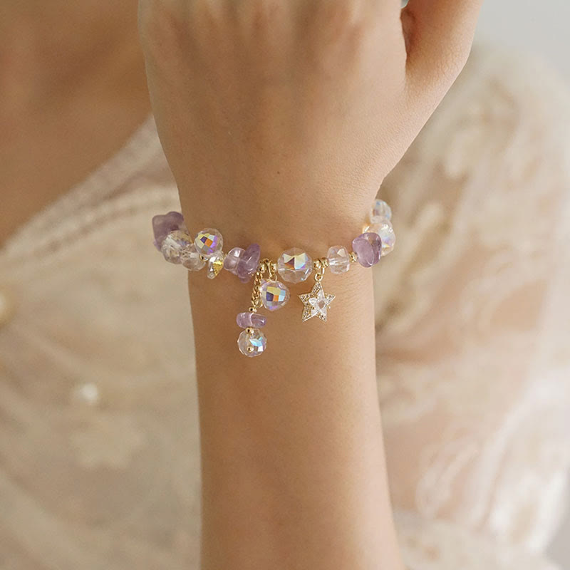 Wear FengShui Natural Amethyst Crystal Star Charm Positive Transformation Bracelet