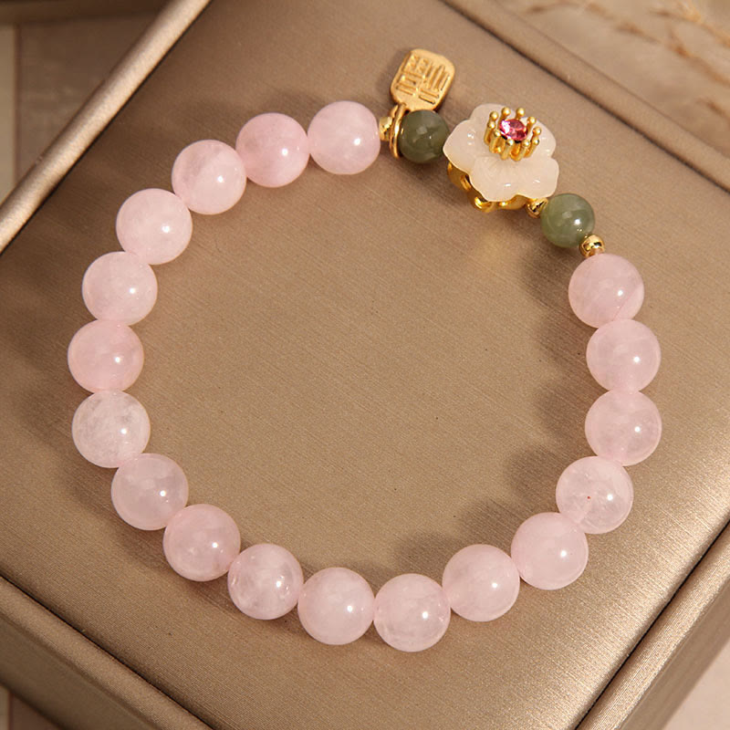 Wear FengShui Rose Quartz Peach Blossom Hetian Jade Fu Character Relationships Healing Bracelet