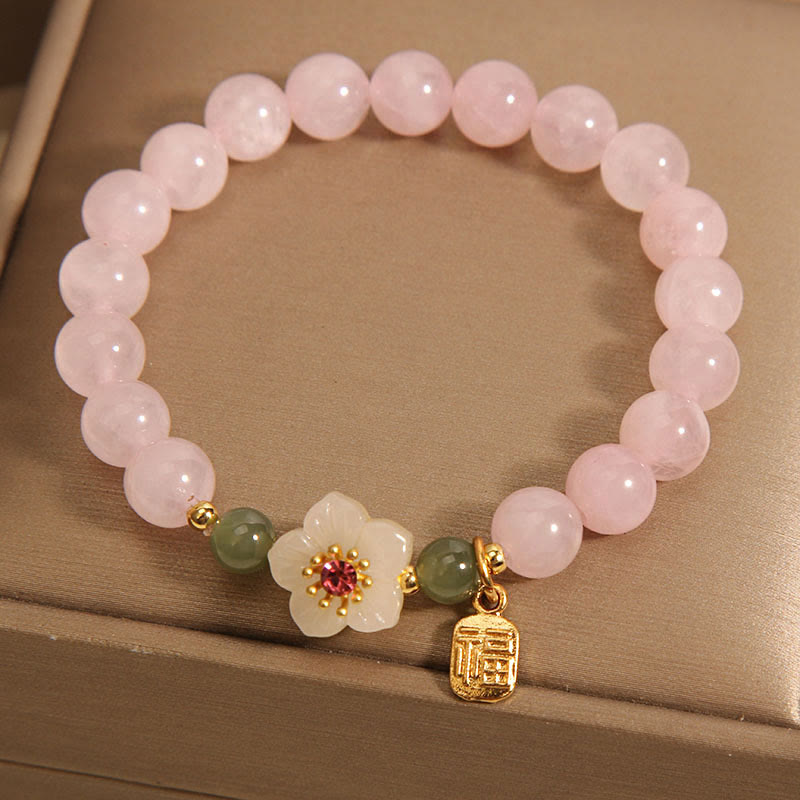 Wear FengShui Rose Quartz Peach Blossom Hetian Jade Fu Character Relationships Healing Bracelet