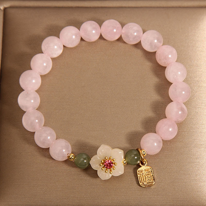 Wear FengShui Rose Quartz Peach Blossom Hetian Jade Fu Character Relationships Healing Bracelet