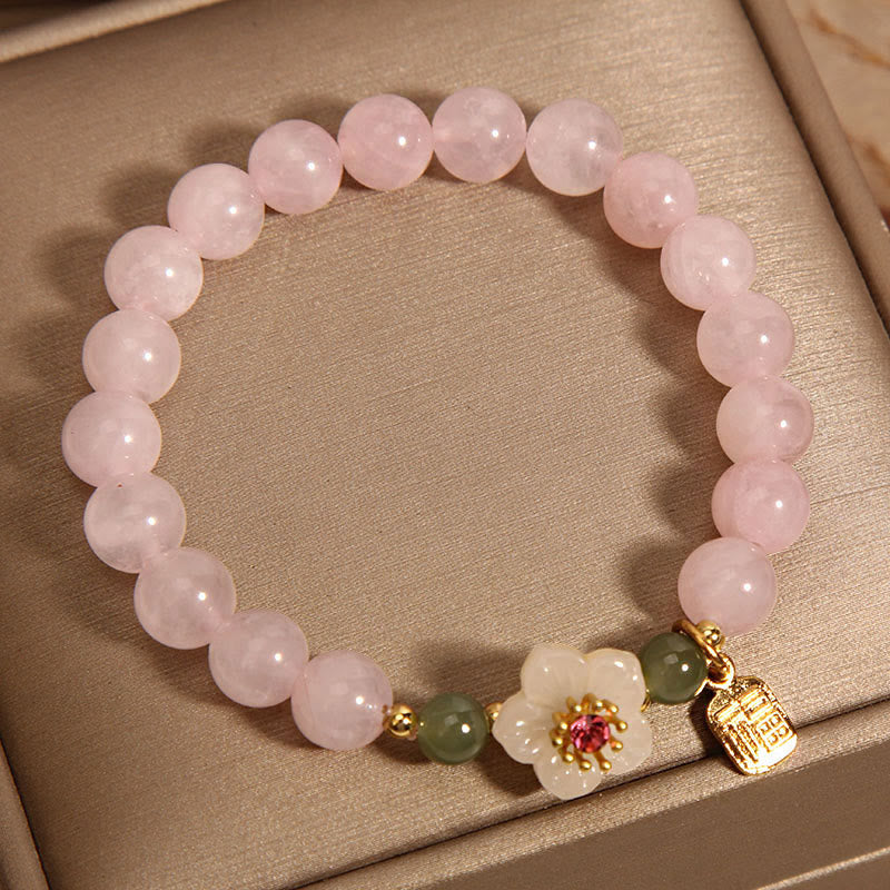 Wear FengShui Rose Quartz Peach Blossom Hetian Jade Fu Character Relationships Healing Bracelet