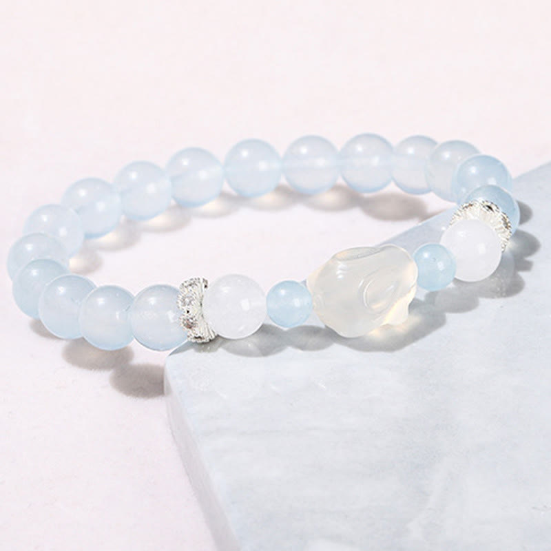 Wear FengShui Blue Chalcedony White Agate Rabbit Emotional Balance Bracelet