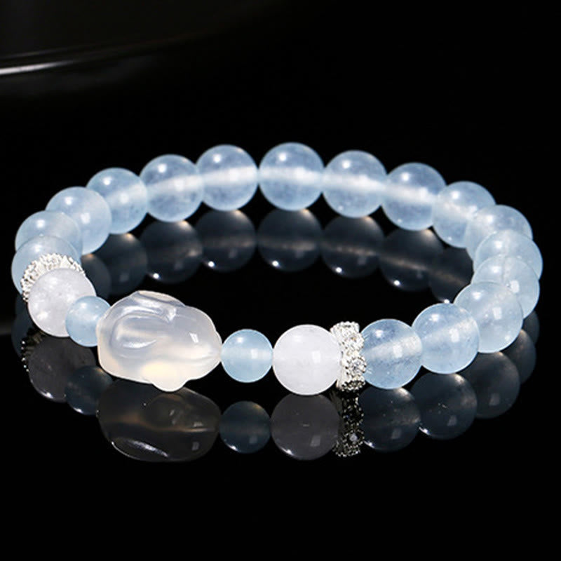 Wear FengShui Blue Chalcedony White Agate Rabbit Emotional Balance Bracelet