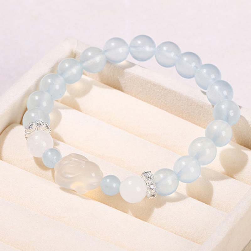 Wear FengShui Blue Chalcedony White Agate Rabbit Emotional Balance Bracelet