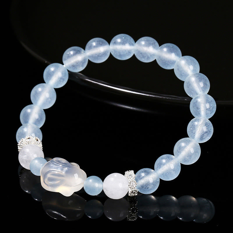 Wear FengShui Blue Chalcedony White Agate Rabbit Emotional Balance Bracelet