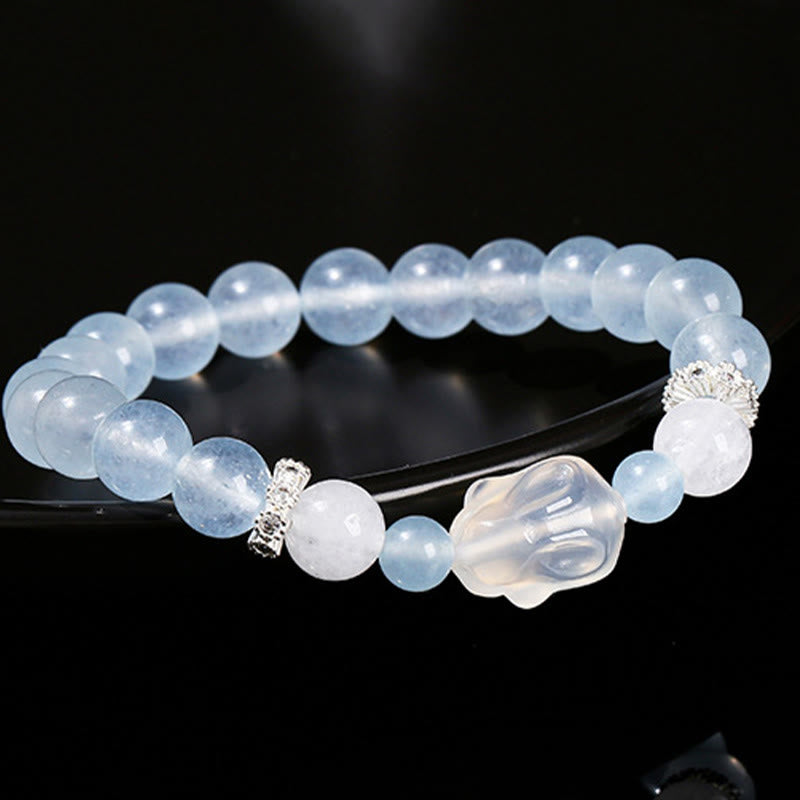 Wear FengShui Blue Chalcedony White Agate Rabbit Emotional Balance Bracelet