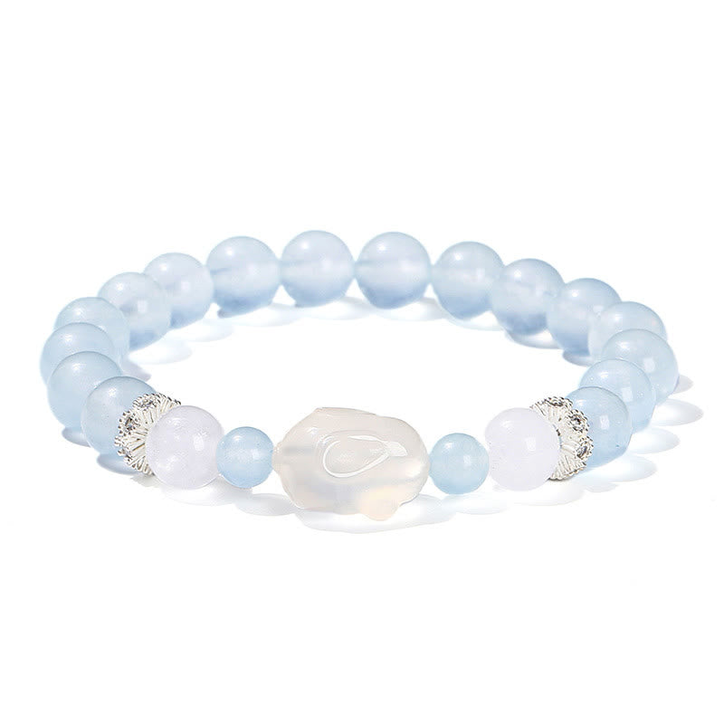 Wear FengShui Blue Chalcedony White Agate Rabbit Emotional Balance Bracelet
