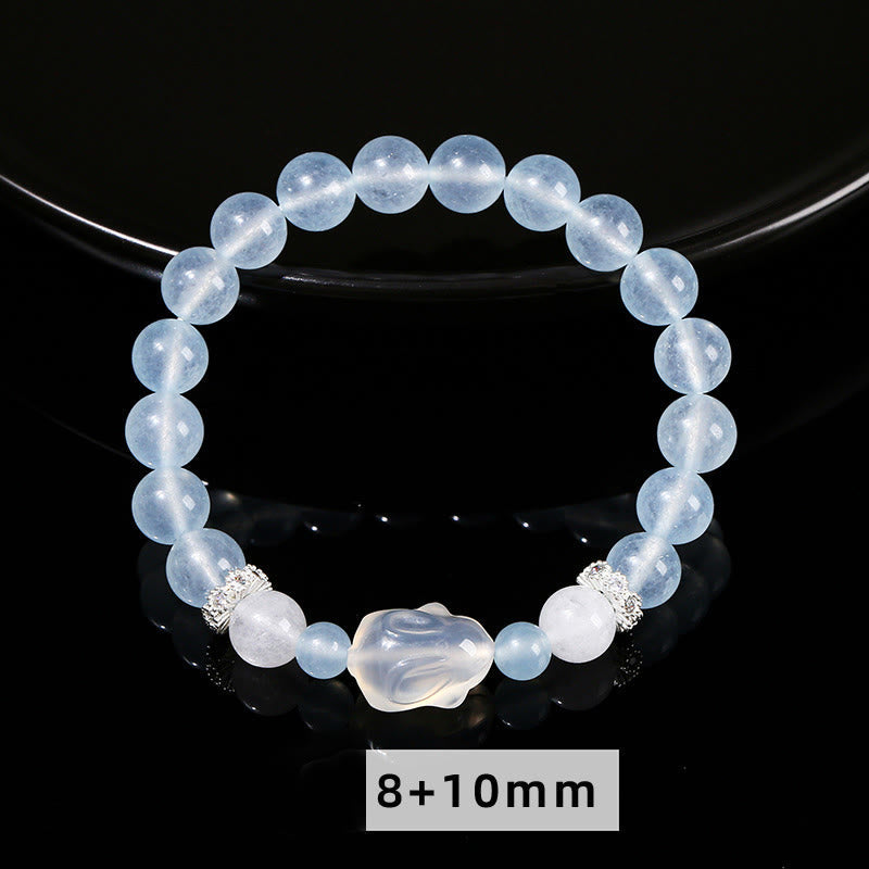 Wear FengShui Blue Chalcedony White Agate Rabbit Emotional Balance Bracelet