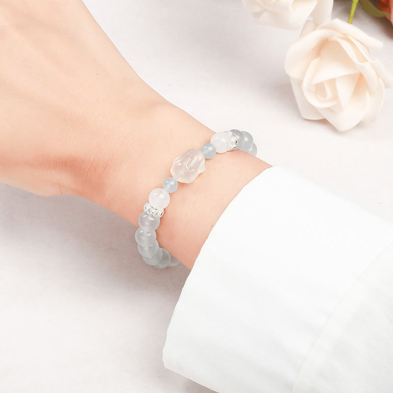 Wear FengShui Blue Chalcedony White Agate Rabbit Emotional Balance Bracelet